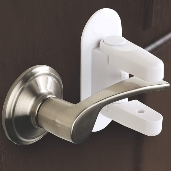 Childproof Door Lever Lock (2 Pack) Prevents Toddlers Pets From Opening Doors, Door Handle Lock for Babyproofing, Durable Safe ABS Material Strong Adhesive, No Drill Tool Needed Easy to Install