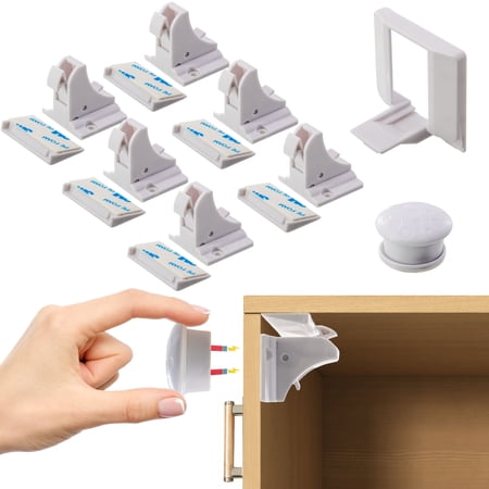 Childproof Magnetic Cabinet Locks - 6pc Set Toddler & Babyproof Drawer & Door Safety Latches - No Drill, Strong Adhesive, Hidden Design - Easy Install Cradle with Dual Locking Modes