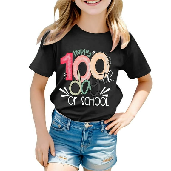 Children 100 Days of School Shirt Girl Funny Printed Round Neck Boy Short Sleeve Shirts School Days Shirts for Kids Boys Girls Size 6