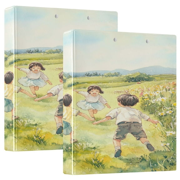 Children 12.4x10.6in PVC Round Ring Binder, D-Ring 3-Hole, Metal Clip, 200 Sheets