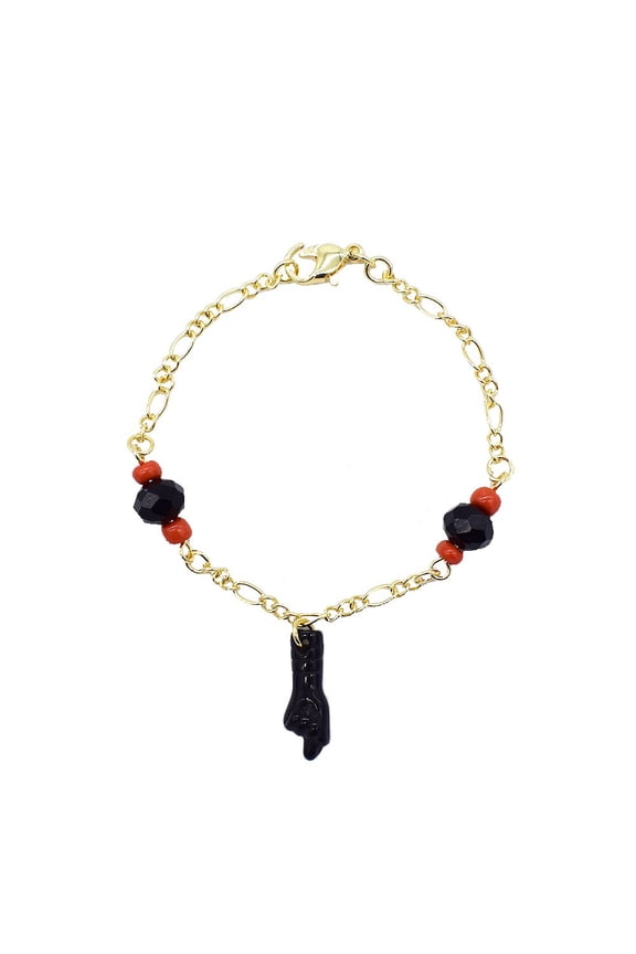 Children 18k Layered Real Gold Plated Lucky Hand Charm Azabache Bracelet 6 inches