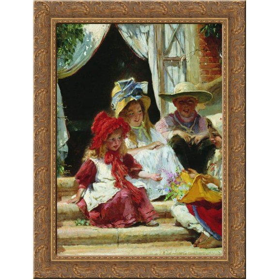 Children 20x24 Gold Ornate Wood Framed Canvas Art by Makovsky, Konstantin