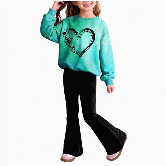 Children 2T-7T 2 Piece Outfit Long Sleeve Printed Crewneck Top and Bell ...