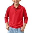 thumbnail image 1 of Children 3/4 Sleeve T-Shirt Lapel Collared Button Placket Breathable Pullover Tops for Kids School Sports Daily Wear 11-12Y, 1 of 8