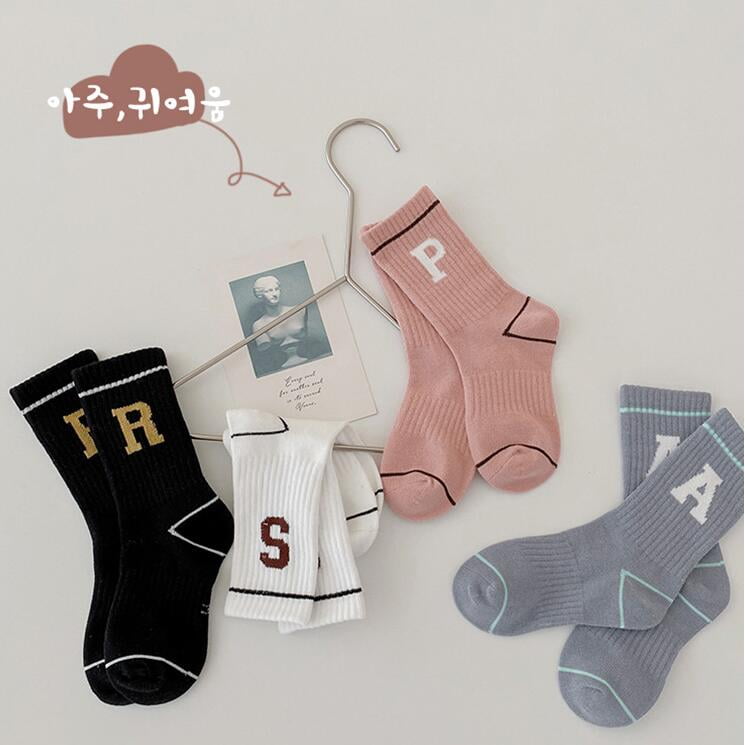 Children 4 Pairs Socks Autumn Letter Sport Cotton Socks Nonslip Kids