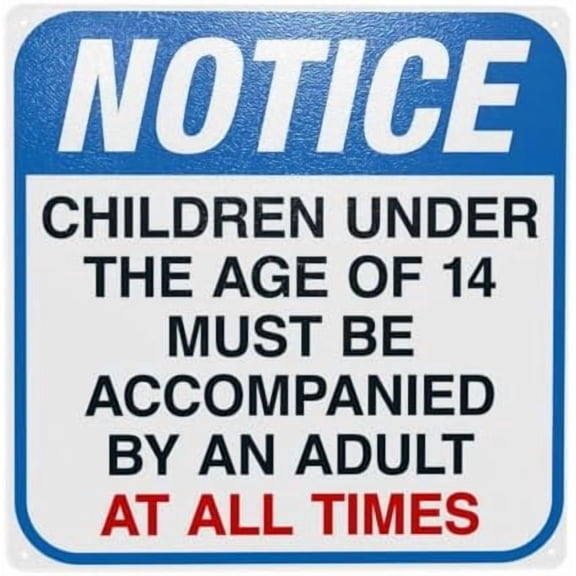 Children Under Age Must be Accompanied by An Adult All The Time Warning,Pool Rules Security Metal Signs for Home Busines Street Wall Caution Decor 8 x 12 Inch