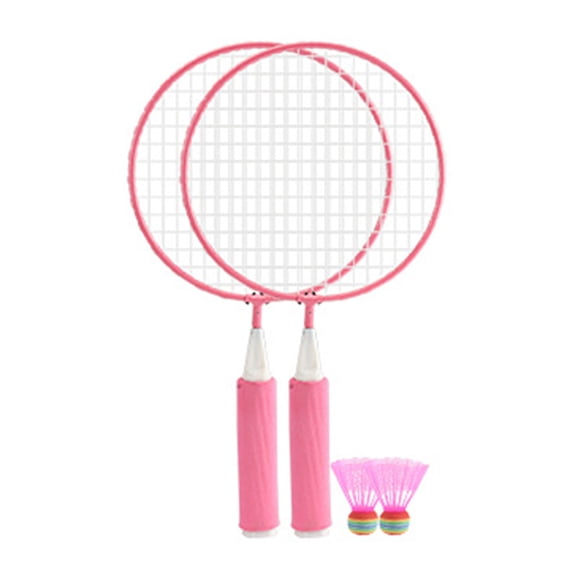 Children Badminton Racket Set Large Mesh Soft Anti Slip Handle Comfortable Grip Kids Badminton Rackets with 2 Balls Pink