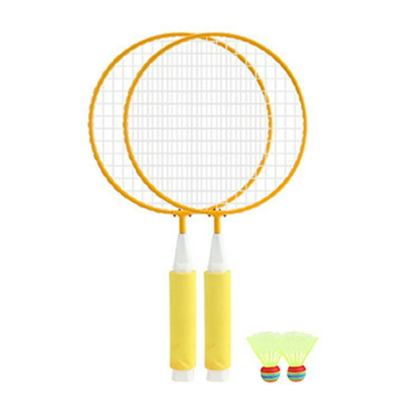 Children Badminton Racket Set Large Mesh Soft Anti Slip Handle Comfortable Grip Kids Badminton Rackets with 2 Balls Yellow