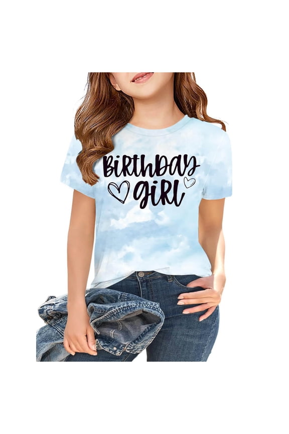 Children Basic Letter Crew Neck Short Sleeve T-Shirt Blue Soft Breathable Lightweight Stretchy Tee Size 1-2 Y