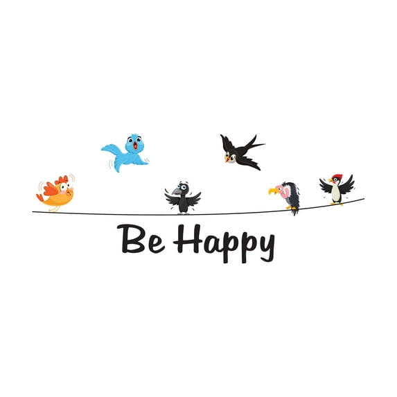 Children Be Happy Beautiful Cartoon Wall Decal Decoration Pleased Happy Motivational Quote Wall Design Lasts Years and Easily Removable - Size: 30 In(W) x 12 In(H)