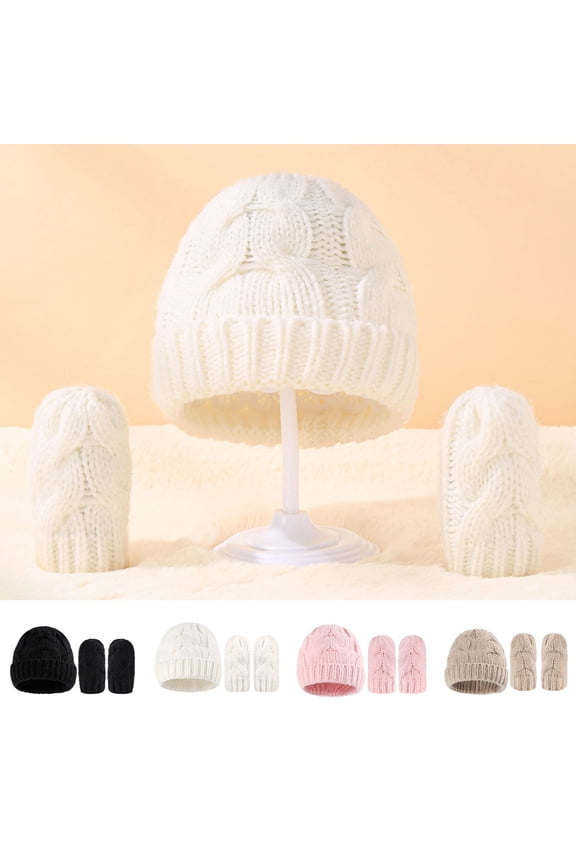 Children Beanie Cap Gloves Kit - Cold Resistant Kids Knit Thickened Hat Gloves for 0-3 Years Old Girls Boys Toddler