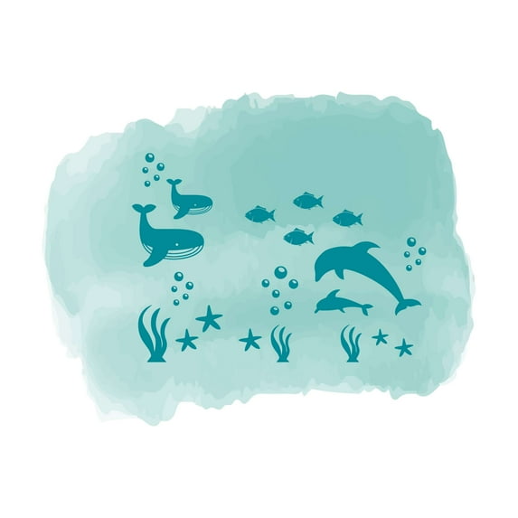 Children Beautiful Animal Wall Decal Decoration Under The Sea Cute Small Swimming Fishes Big Whale Dolphin Lasts Years and Easily Removable - Size: 10 In(W) x 8 In(H)