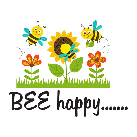 Children Bee Happy Cute Animal Wall Decal Decoration Pretty Sunflower Field with Honey Bees Wall Decal Lasts Years and Easily Removable - Size: 10 In(W) x 8 In(H)