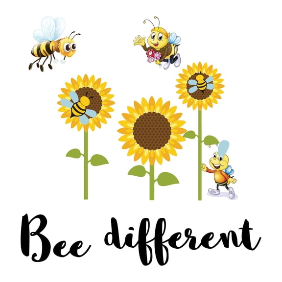 Children Bee different Cute Flower Wall Decal Decoration Bee different Vinyl Wall Decal Decor Art Lasts Years and Easily Removable - Size: 10 In(W) x 10 In(H)