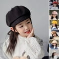 thumbnail image 1 of Children Beret Short Brim Vintage Solid Color Newsboy Cap Warm Autumn Winter Cap Girls Octagonal Cap Daily Outdoor Activities Headwear, 1 of 8