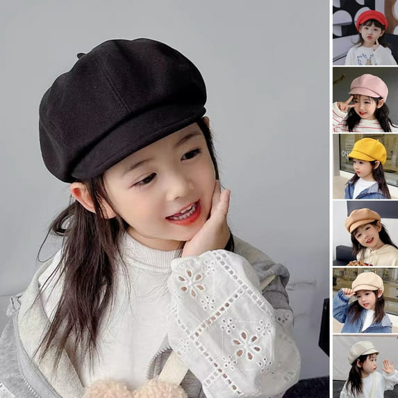 Children Beret Short Brim Vintage Solid Color Newsboy Cap Warm Autumn Winter Cap Girls Octagonal Cap Daily Outdoor Activities Headwear