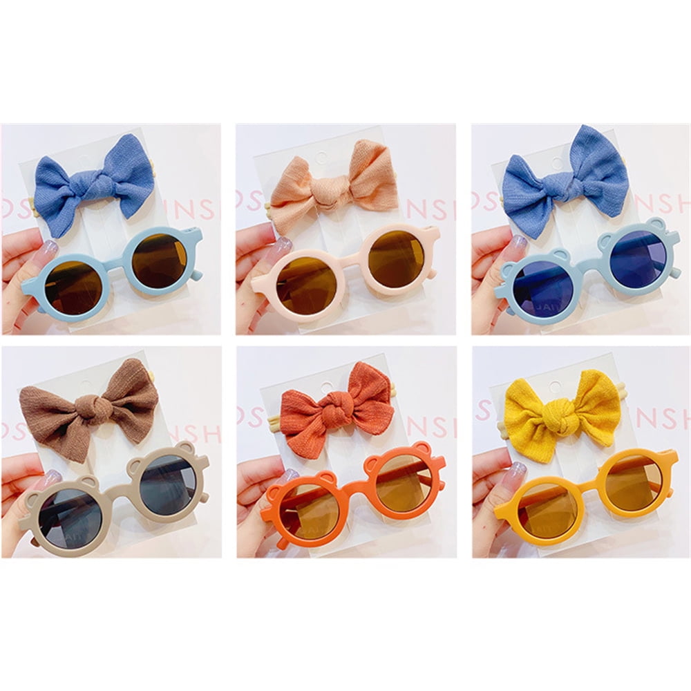 Children Bow Hair Band Glasses Set Girls Cute Headband Sunglasses Baby Toy Cotton Hair Band Hair