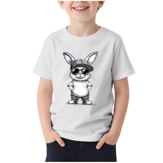 Children Boy Girl Boat Neck Tshirts Work Out Gym Easter Brunch Tee Tops for Kid Short Sleeve Graphic Loose Fit Cute Animal Bunny Fall Summer Tee Shirt 2026 3 Years