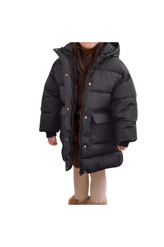 Children Boy Girl Collared Neck Parkas Jacket Hooded Outfits for Kid Long Warm Thick Puffer Hooded Plain Fall Winter Jacket 2026 Clothing Fashion