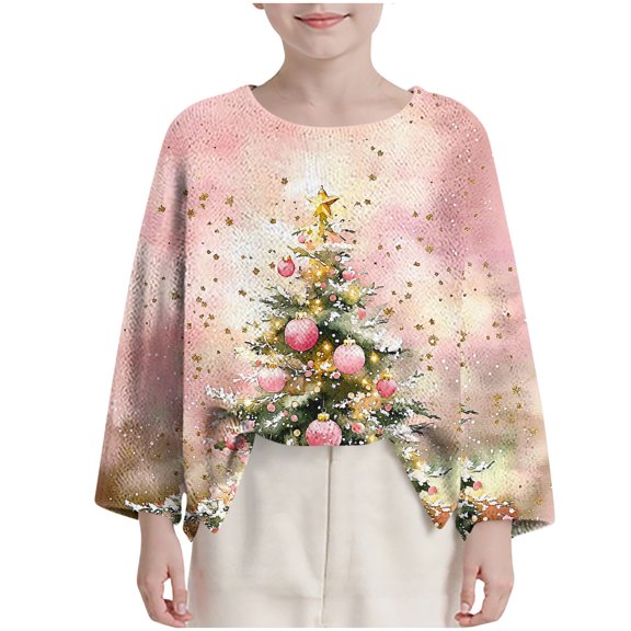 Children Boy Girl Crew Neck Happy Holiday Christmas Lounge Outfits Sweatshirt for Child Long Sleeve Print Loose Fit Crochet Cable Knit Winter Fall Outfits 2025