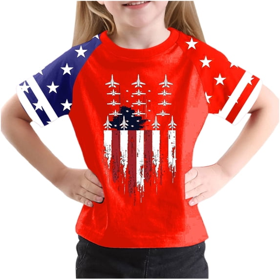 Children Boy Girl Crewneck T Shirts Lounge Tops Tee for Child Short Sleeve Independence Day Flag Print Cute Fall Summer Tee Shirt 2026 Clothing 9 Years