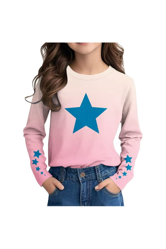 Children Boy Girl Gradient Star Print T Shirts Crew Neck Tee Tops for Child Long Sleeve Modest Casual Kawaii Shirt Thermal Fall Winter Shirts 2026 13 Years