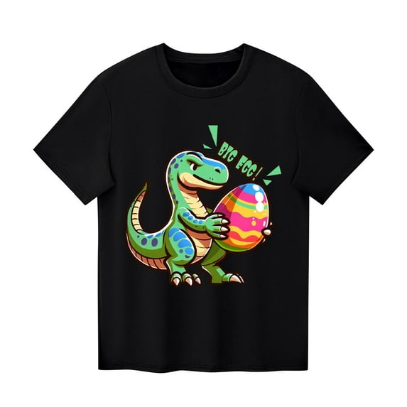 Children Boy Girl Happy Gift Easter Egg Casual T Shirts Short Sleeve Tops Tee for Child Crewneck Dinosaur Print Loose Fit Summer Fall Tee Shirt 2026