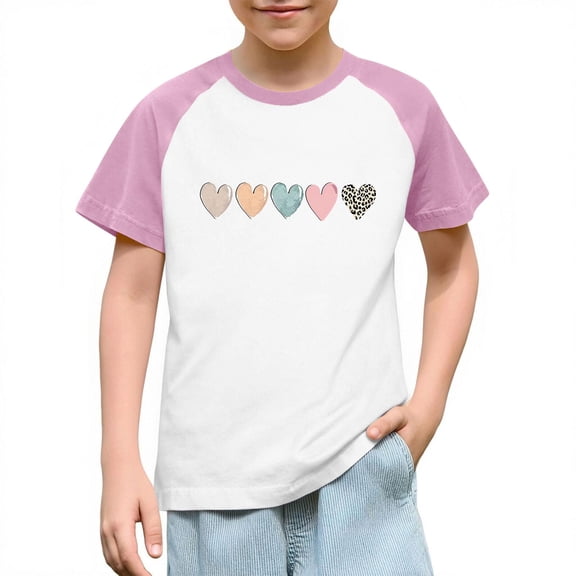Children Boy Girl Happy Gift Valentines Casual Top Short Sleeve Blouses for Kid Crew Neck Lover Print Cute Fall Summer Shirt 2026 Soft Comfy Clothes 5 Years