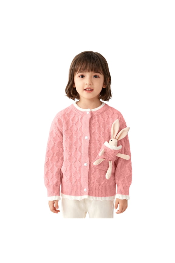 Children Boy Girl Jacket Outfits for Child Crew Neck Sweater Easter Jacquard Kawaii Crochet Animal Bunny Warm Knit Cardigan Winter Fall Jacket 2026 Clothes 7 Years