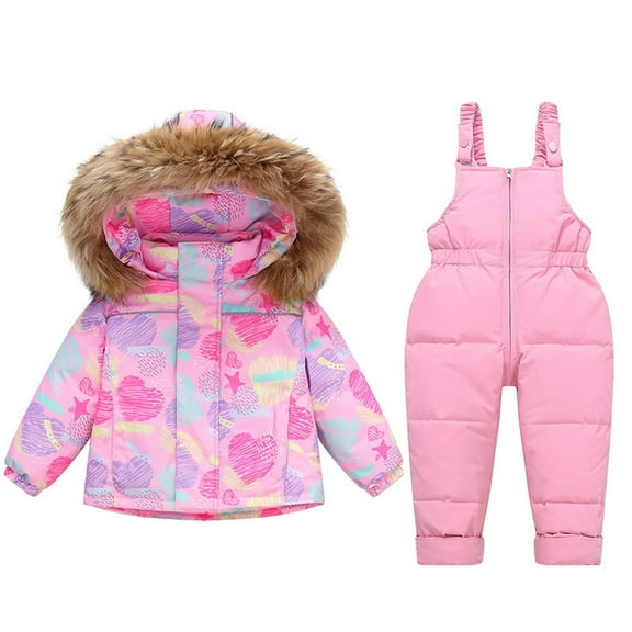 Children Boy Girl Long Sleeve Puffer Jackets Coveralls Hooded Outerwear Unitard 2PC Sets for Kid Overall Warm 2 Piece Hooded Fall Winter Outerwear 2PC Sets