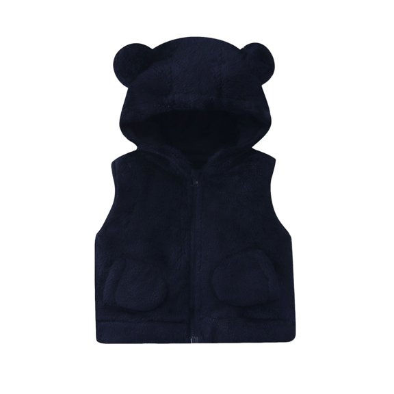 Children Boy Girl Loose Fit Fleece Lined Sherpa Jacket Hoods Outfit for Kid Sleeveless Cami Tank Thermal Fuzzy Hooded Plain Fall Winter Outerwear Zip Up 2026 3 Years