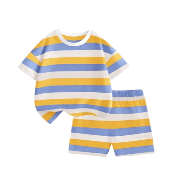 Children Boy Girl Match Casual Tops Tshirts Shorts 2PC Sets for Child Rainbow Graphic Two Piece Striped Straight Leg Fall Summer Top 2PC Set 2026 Clothes Trendy