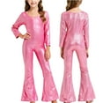thumbnail image 1 of Children Boy Girl Sequins Dance 2 Peice Outfit Sets Party School Performance Long Sleeve Shirts Full Flared Pants Festival Cosplay Sets, 1 of 5