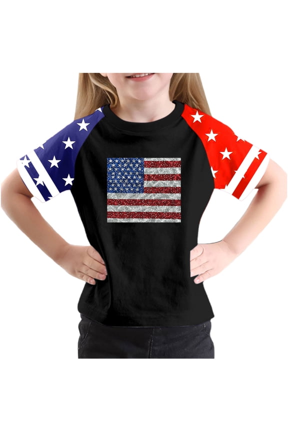 Children Boy Girl Short Sleeve Tops USA Flag Graphic Blouses for Kid Crew Neck Spandex Casual Kawaii Summer Fall Shirts 2026 Clothing Y2K