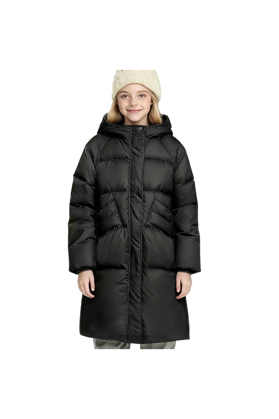 Children Boy Girl Spandex Lounge Button Puffer Jackets Hoods Coats for Kid Long Thermal Thick Fuzzy Hooded Basic Winter Fall 2025 Clothing Country Concert Y2K