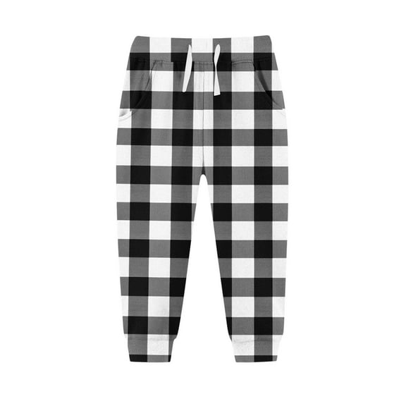 Children Boy Girl Sport Athletic Happy Holiday Christmas Brunch Pants Sweat Pants for Child Pleated Plaid Warm Thick Fuzzy Fall Winter 2025 Clothes Trendy