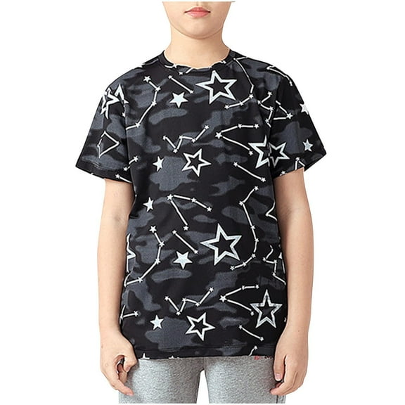 Children Boy Girl Star Print Tshirts Crew Neck Tee Tops for Child Short Sleeve Workout Athletic Running Quick Dry Summer Fall Tee Shirt 2026 Clothing Trendy