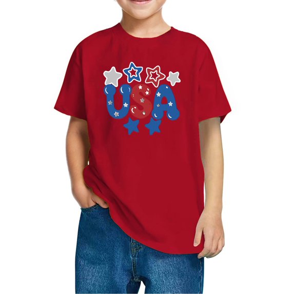 Children Boy Girl T Shirts USA Star Graphic Tops Tee for Child Short Sleeve Crew Neck Casual Fall Summer Shirts 2026 Clothes Trendy Y2K 9 Years