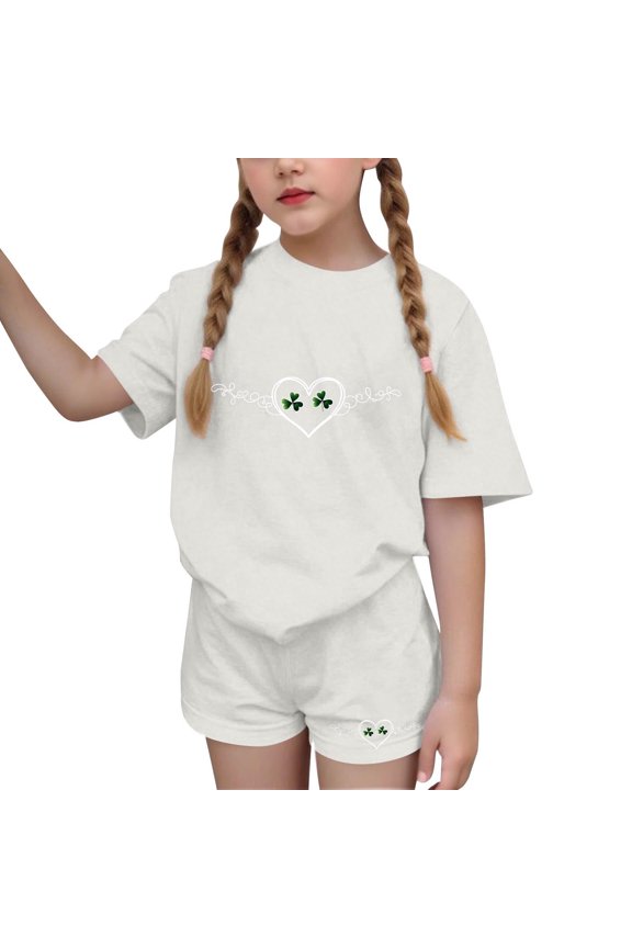 Children Boy Girl Track Athletic Matching St Patricks Day Casual Tops Shirt Shorts 2PC Sets for Child Print 2 Piece Straight Leg Summer Fall Tops 2PC Sets 2026 10 Yearears