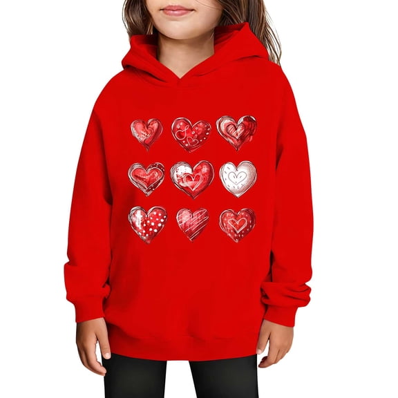 Children Boy Girl Valentines Day Brunch Long Sleeve Hoods Outfits Sweatshirt for Kid Fleece Lined Sherpa Lover Plus Size Cute with Hood Fall Winter Outfit 2026 9 Years