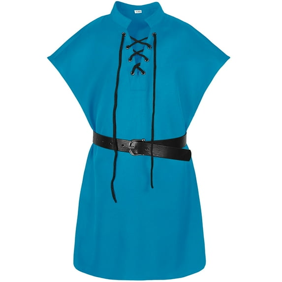 Children Boys And Girls Tunic Vintage Shirts Lace Up Shirt Blouse Tops Tunic Blouse Without Belt Blue Playwear For Kids 5 Years-6 Years