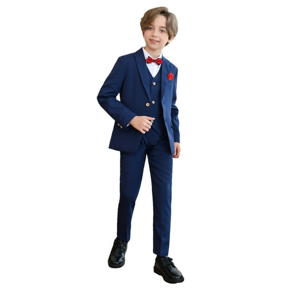 Children Boys' Formal Suits Set 5 Piece Classic Formal Suit Set Kids Tuxedo Suit Outfits Two Piece Dress Sets for Lady Navy 3Y
