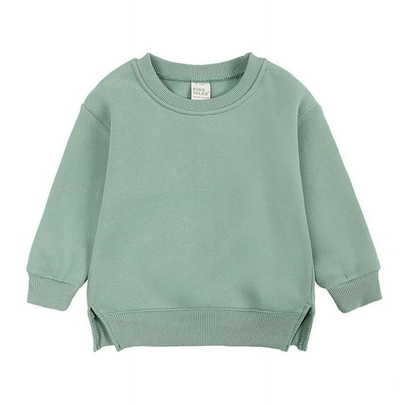 Children Boys Girls Fleece Hoodie Solid Color Crewneck Long-Sleeved T-Shirt Newborn Hoodies Go with for 6M-6T