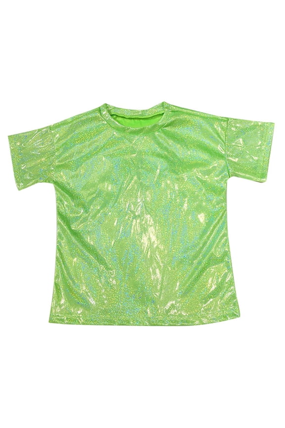 Children Boys Girls Glitter Shiny Metallic T Shirt Short Sleeve Jazz Hip Hop Modern Dance Disco Streetwear Birthday Shirts