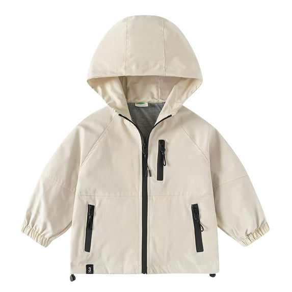 Children Boys Girls Rain Coats Casual Long Sleeved Waterproof Hooded Jackets Windbreaker Comfortable Lightweight Jacket Beige 2 Years