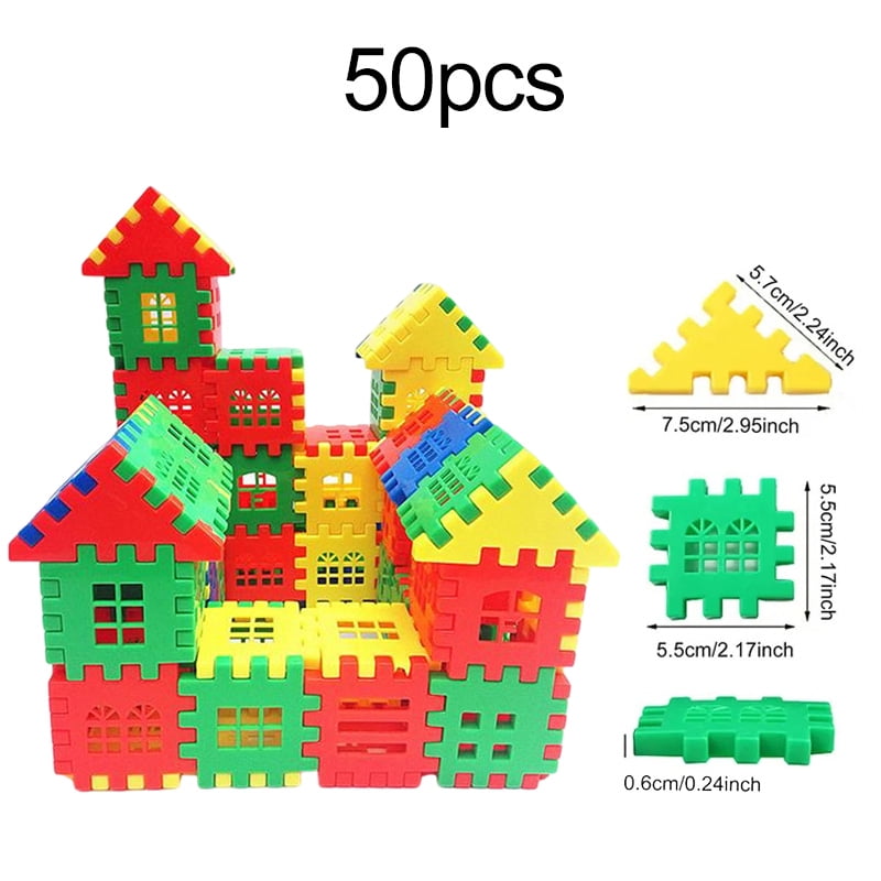 Children Building Houses Plastic Building Blocks Assembling Toys Puzzle ...