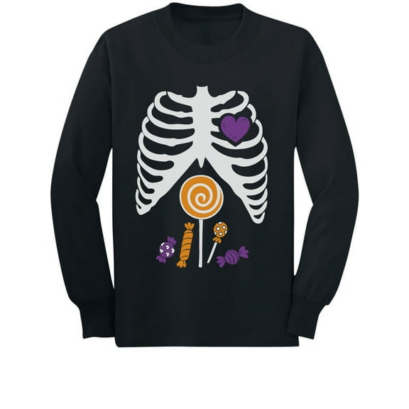 Children Candy Rib-cage X-Ray Skeleton Halloween Long sleeve kids T-Shirt 4T Black