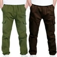 thumbnail image 1 of Children Cargo Pants 2 Pack Boys Cargo Pants Elastic Waist Casual School Uniform Trousers Outdoor Sports Athletic Hiking Pants with Pockets Boys Plus Size Pants Brown 4Y, 1 of 8