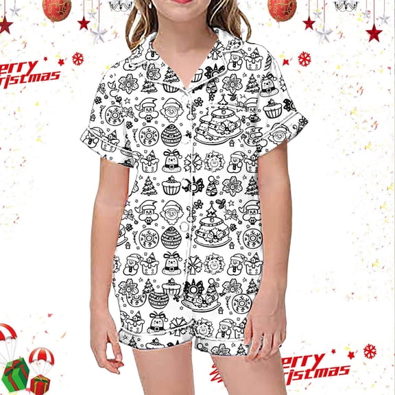 Children Casual Comfortable and Stylish Short Sleeved Sleepwear Set White 6-7 Years