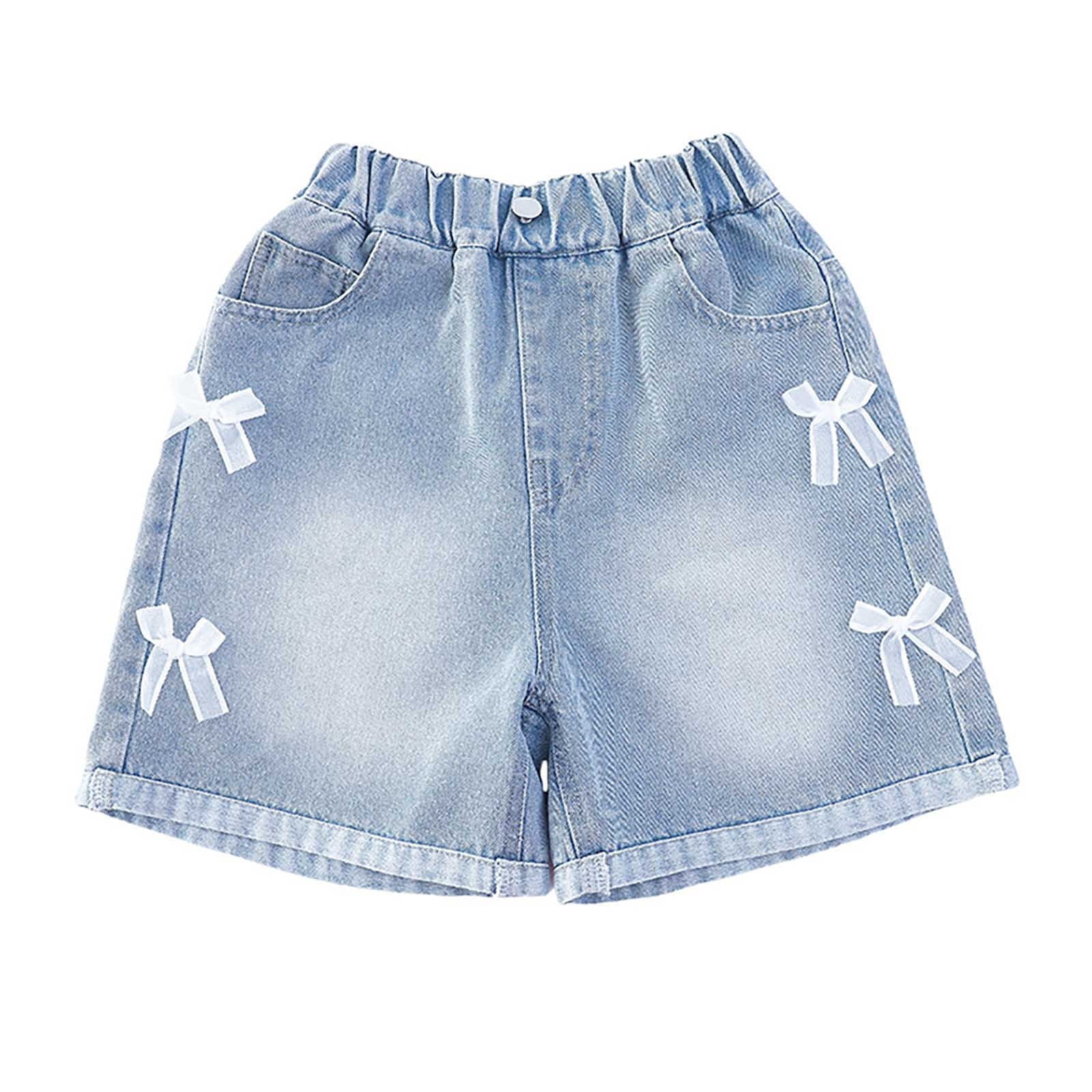 Children Casual Light Wash Denim Shorts, Girls Elastic Waist Summer ...